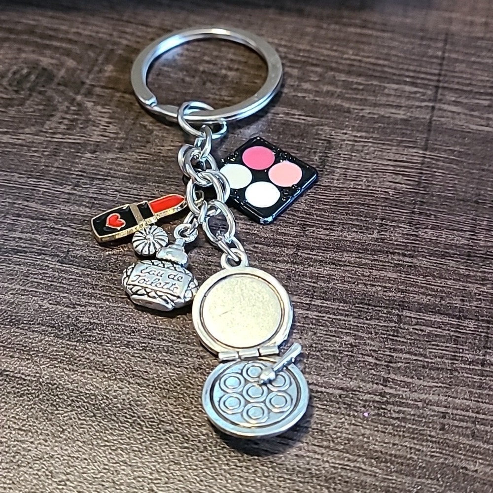Makeup Cosmetic‎ Keychain Charm Lipstick Palette Perfume Compact Mirror Keyring